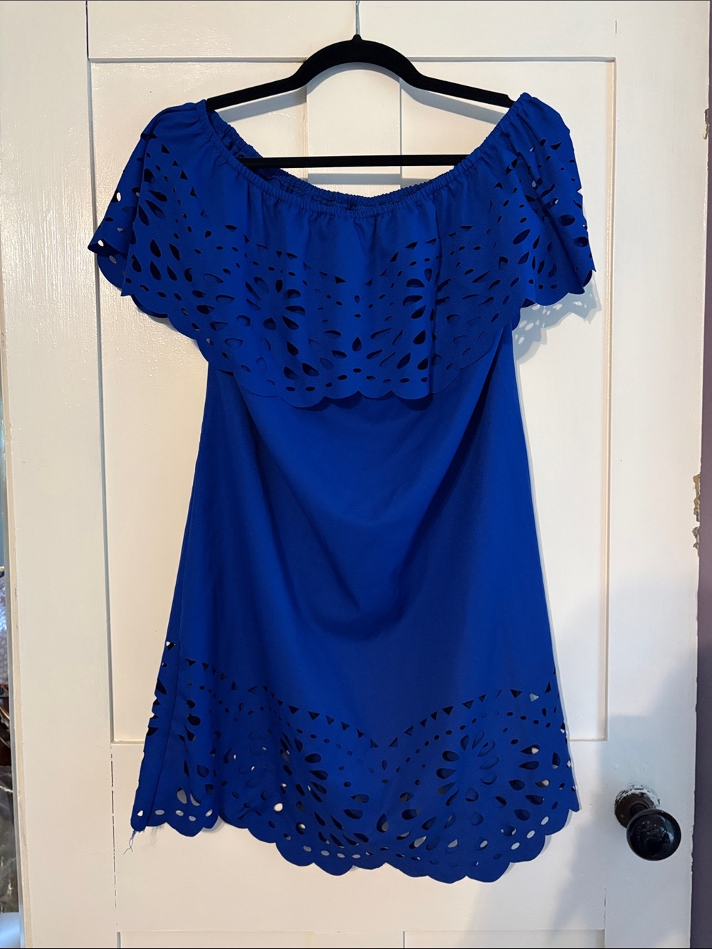 Electric Blue Off-Shoulder Dress with cut outs